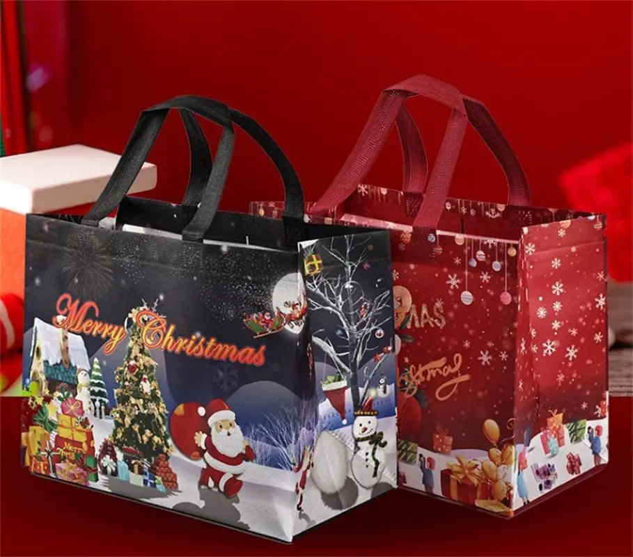 

Non-woven Fabric Christmas Handbag Fruit Candy Packaging Bag Cartoon Cute Santa Claus Printed Party Supplies Favor Gift Bags