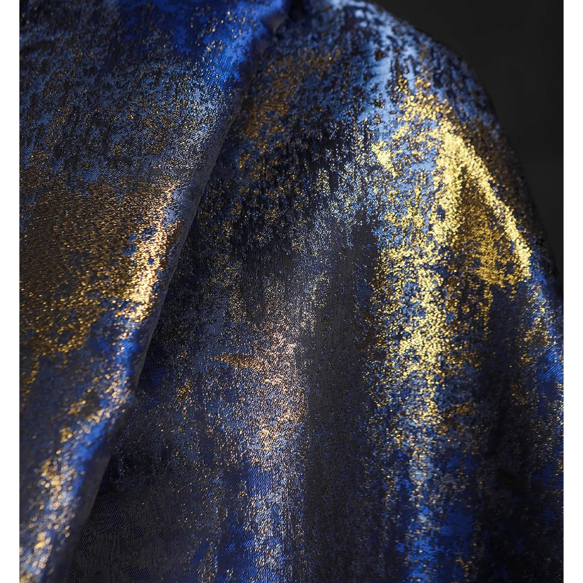 Синий позолоченный жаккардовый светоотражающий необычный золотой шелк ретро