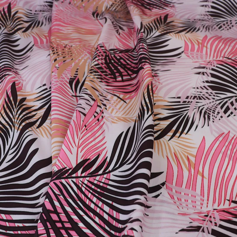 

Stretch Silk Satin Fabric 108CM Wide 19MM 90% Silk & 10% Spandex Leaves Print Dress Summer Silk Fabric Y144
