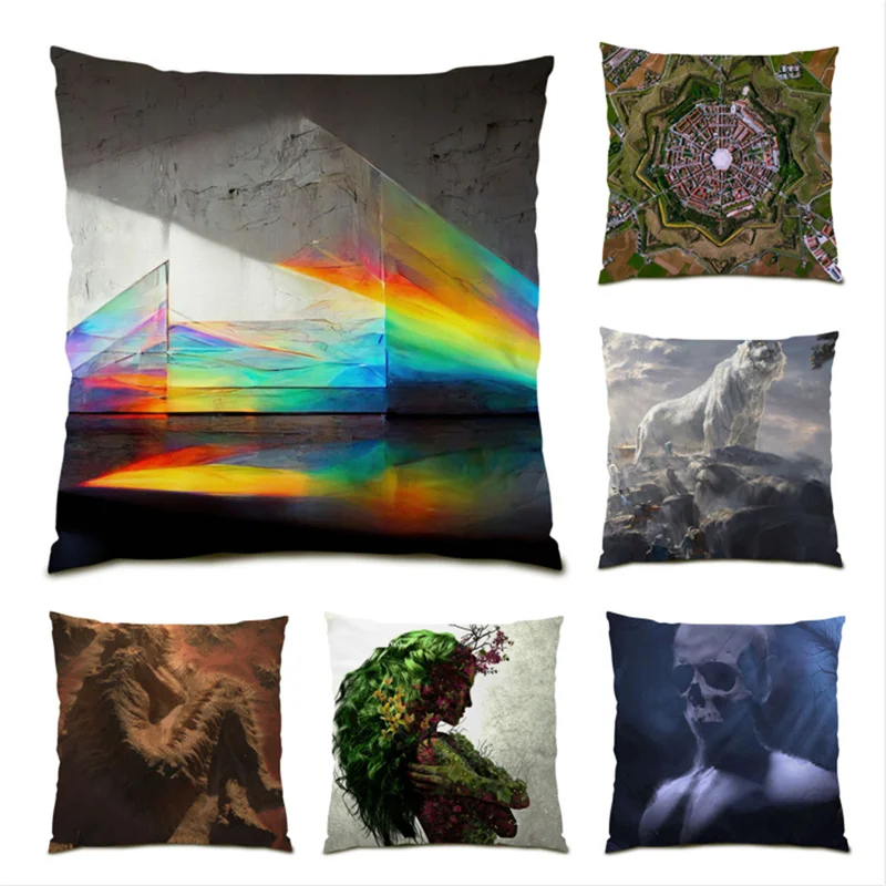 

Home Ornamental Artistic Living Room Cushion Cover 45x45 Abstract Geometry Cushions Soft Velvet Pillowcase Polyester Linen E0633