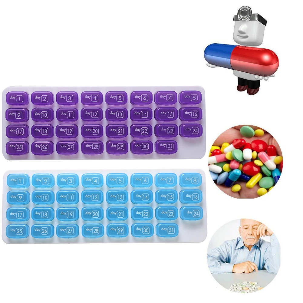 

31 Grids Pill Boxs for Medicine Case One Month Pill Medicine Dispenser Tablet Container Organizer Sealed Pill Holder Health