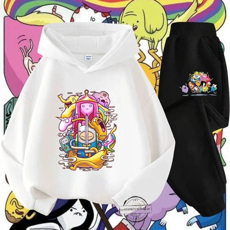 Детский комплект с толстовкой и капюшоном мультяшным аниме принтом