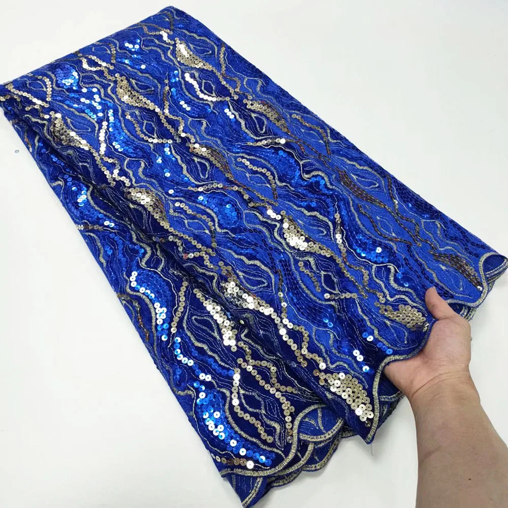 

High Quality 5 Yards Maganta Velvet Lace With Shinning Sequins Deep Fushia Purple Color AsoEbi Nigeria Party Material