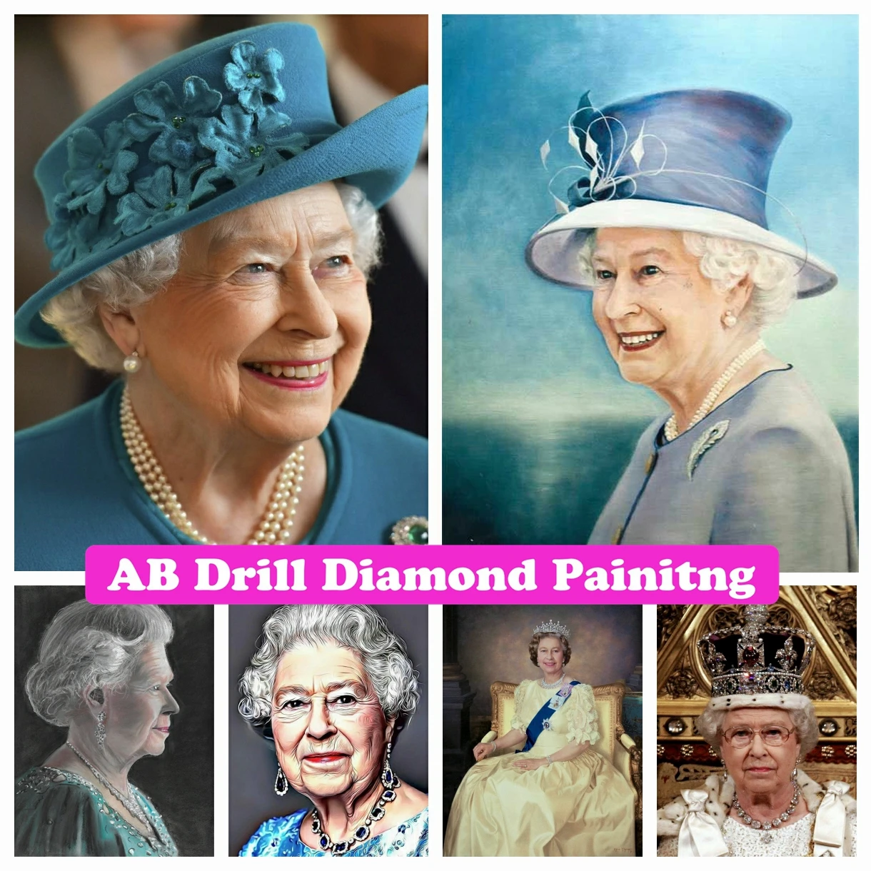 

Queen Elizabeth II Of England 5D DIY AB Drills Diamond Painting Portrait Art Embroidery Cross Stitch Mosaic Hobby Home Decor