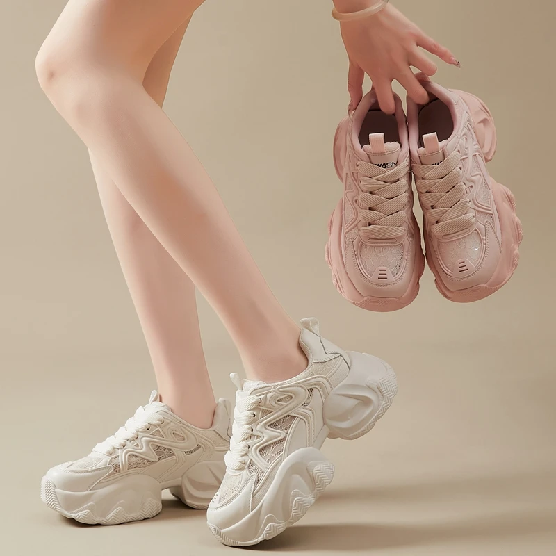 Женские кроссовки из полиуретана Autuspin уличные модные розового цвета сетчатые