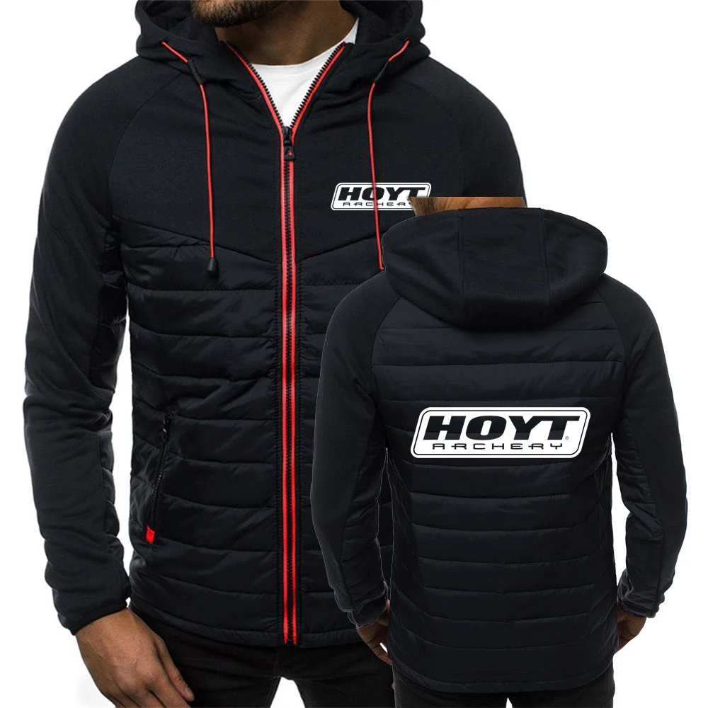 

HOYT Archery Printed Mens Winter Zipper Hooded Jacket Cotton Padded Coat Slim Fit Thicken Warm Outwear Harajuku Comfortable Tops