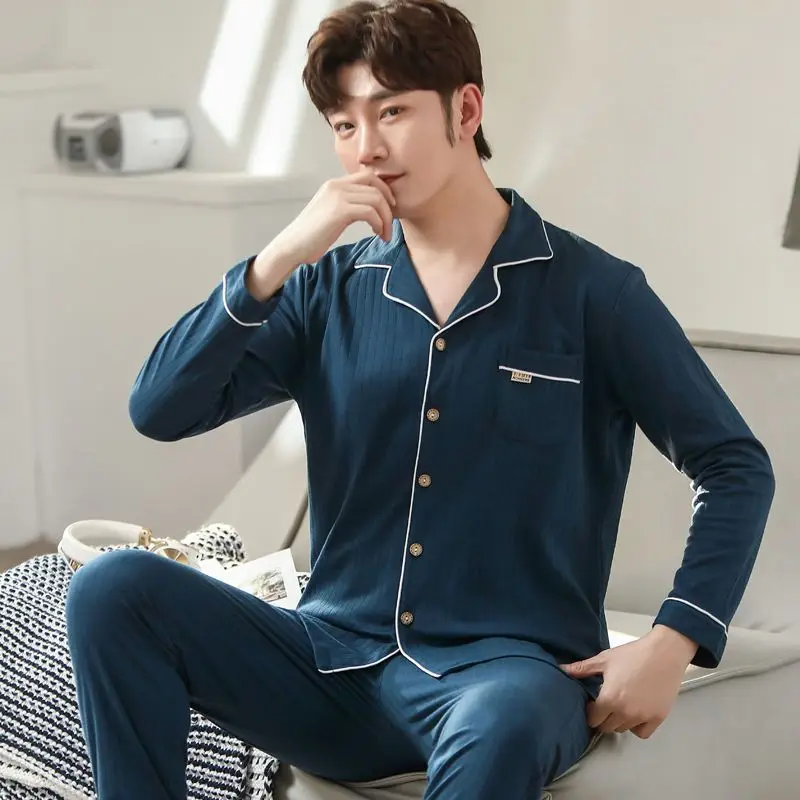 SUO&CHAO 2023 Spring Autumn New Pajamas For Mens Loose Casual Pyjamas 2PCS Sets Nightgown Homewear Sleepwear