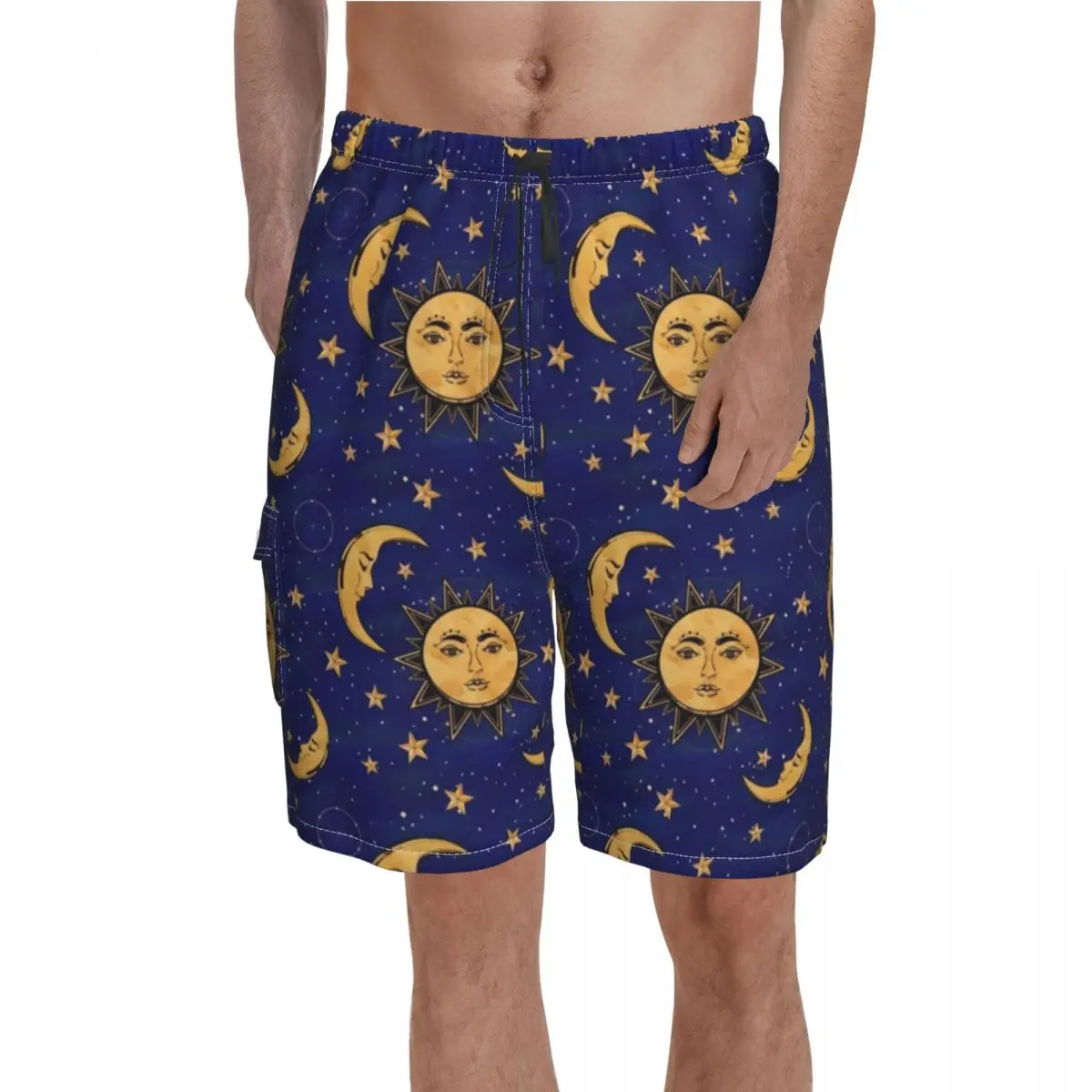 

Vintage Sun Board Shorts Moon And Stars Celestial Males Funny Board Short Pants High Quality Custom Plus Size Swimming Trunks