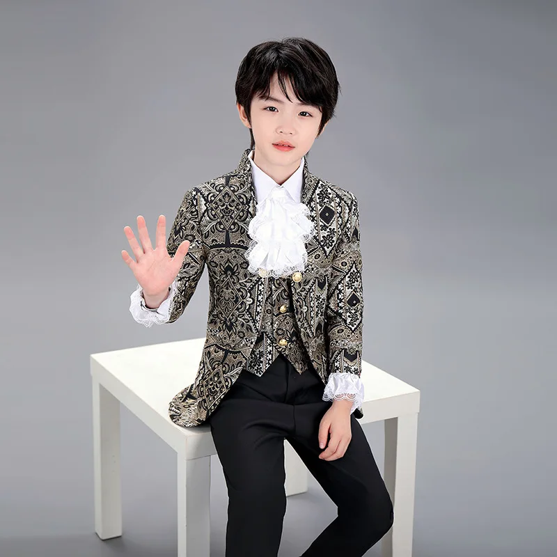 

European Christmas Child Court Stage Performance Suit Set Boys Prince Charming Drama Halloween Costume Kids Blazer Vest Pants
