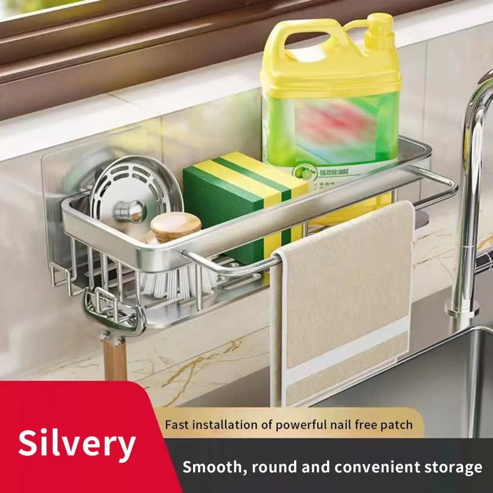 

Aluminum Kitchen Storage Rack Large Capacity Punch Free Wall Mount Sink Drain Shelf Bathroom Drain Rack Household Supplies