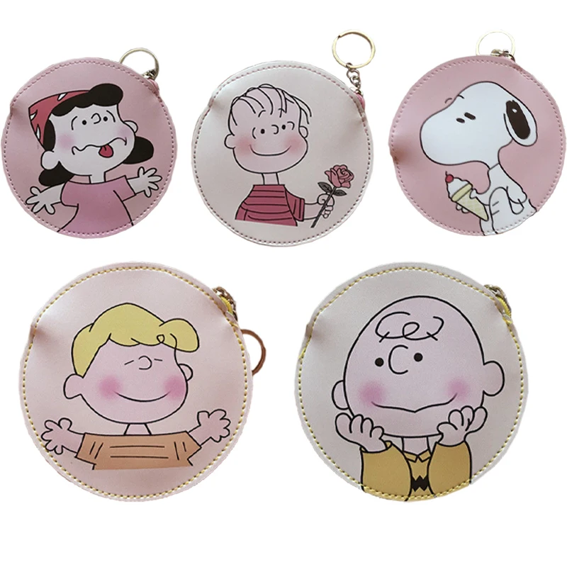 

Snoopyed Kawaii Cartoon round Coin Purse zipper PU card holder wallet storage bag gift for girlfriend valentines day gift