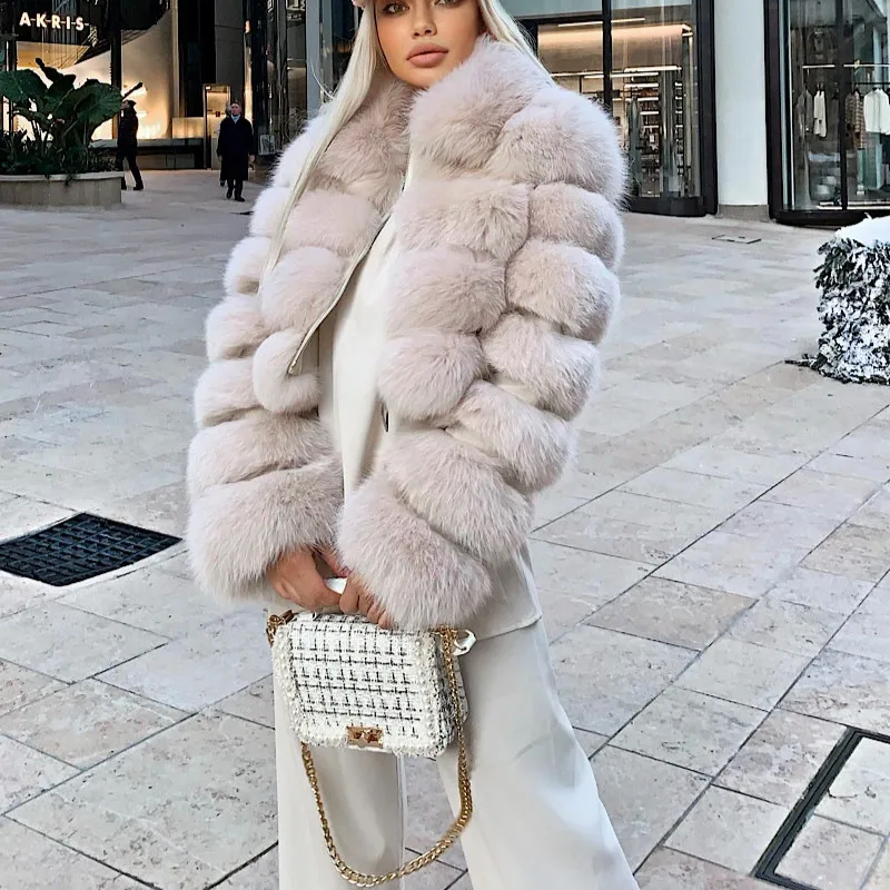 Women Fluffy Fur Collar Winter High Quality Luxury Faux Fox Fur Jacket Thick Warm Short Fur Coat Zipper Oversize Outwear Party