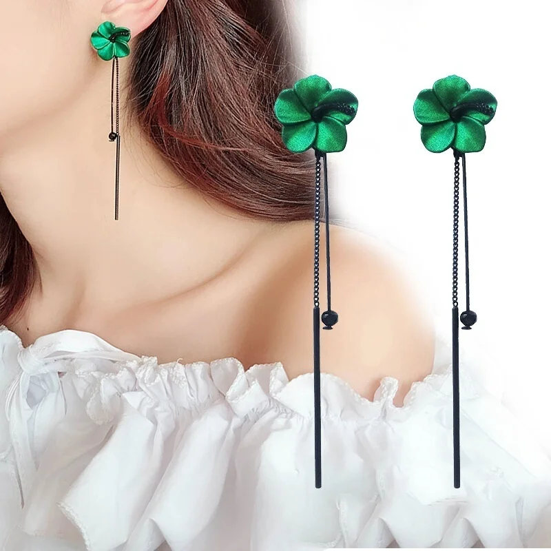 

Delysia King Women Cute Artificial Flower Earrings Trendy Versatile Long Tassel Temperament Dangler
