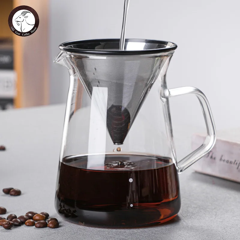 

Hand-brewed Coffee Pot High Borosilicate Glass Coffee Pot Set Stainless Steel Filter Heat-resistant Household Sharing Pot
