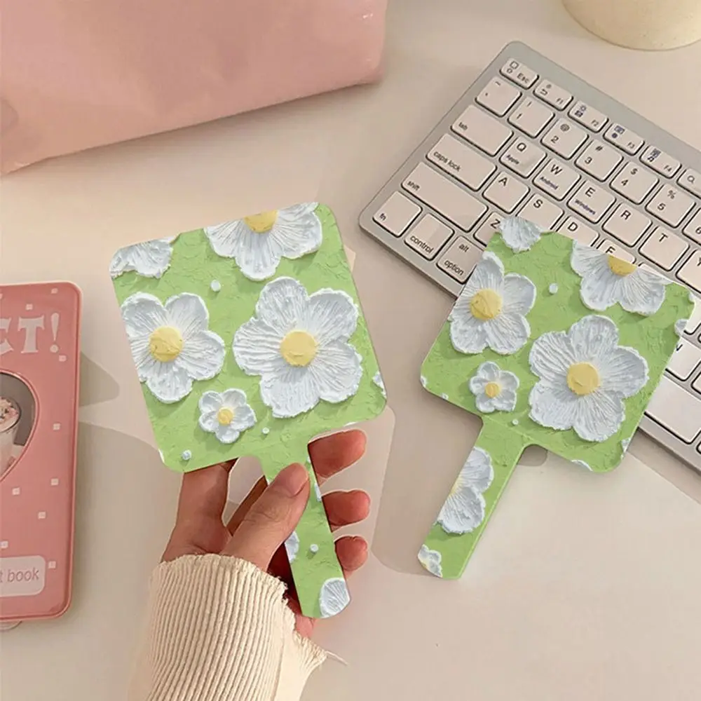 

1Pcs Pink Flower Square Hand-Held Make-Up Mirror Girs Portable Portable Handle Cosmetic Mirror Small Makeup Tools