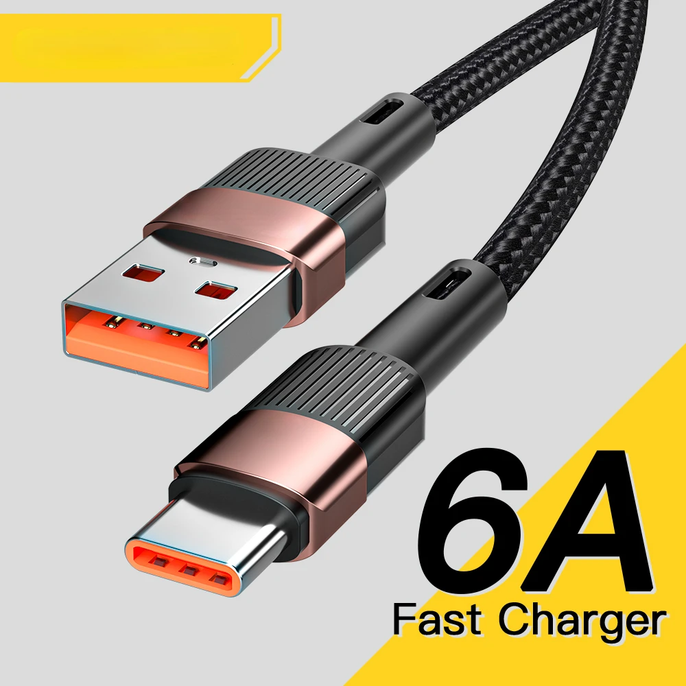 

6A USB Type C Cable For Huawei P30 P40 Pro 66W Fast Charging Wire USB-C Charger Data Cord For Samsung S21 ultra S20