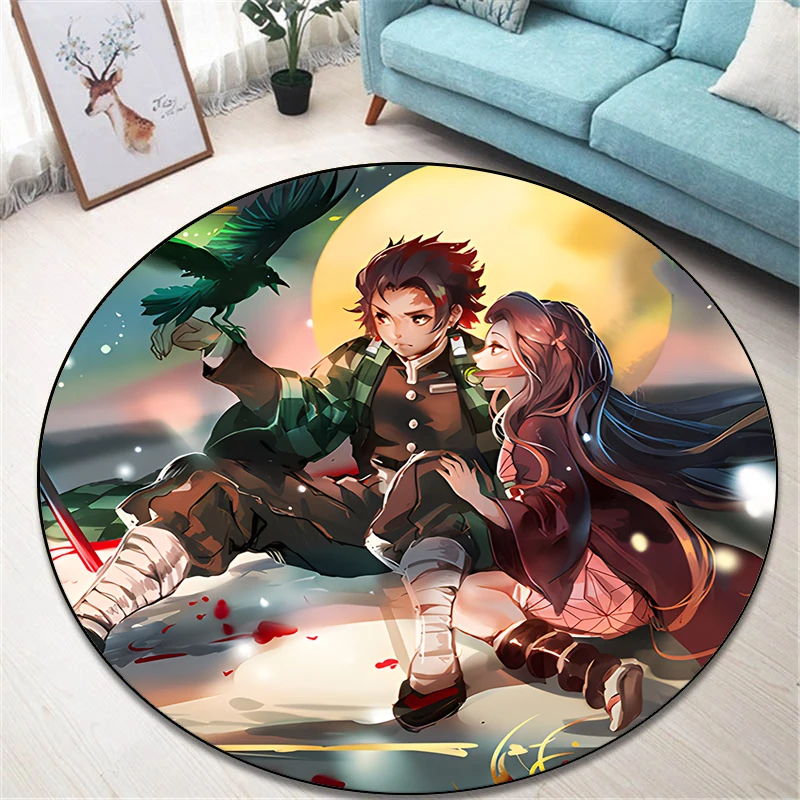 

Круглый ковер с принтом «рассекающий демонов», для гостиной, Детский напольный коврик, коврик для йоги, для спальни, E-sports, стул, Нескользящие коврики