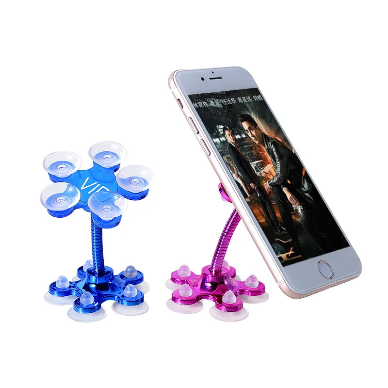 rotatable five claws sucker desk stand for cell phone metal flower magic suction cup mobile phone car holder bracket free global shipping