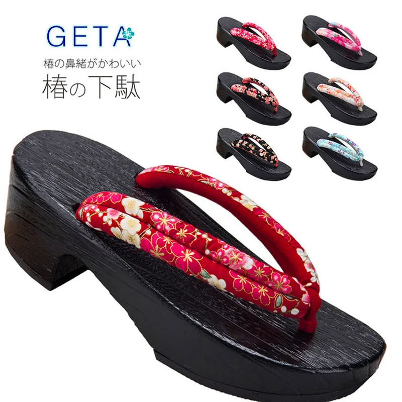 

Women Anime Cosplay Japanese Flip Flops Traditional Kimono Wooden Shoes Oriental Geta Clogs Floral Sandals Sauna Spa Toe Slipper
