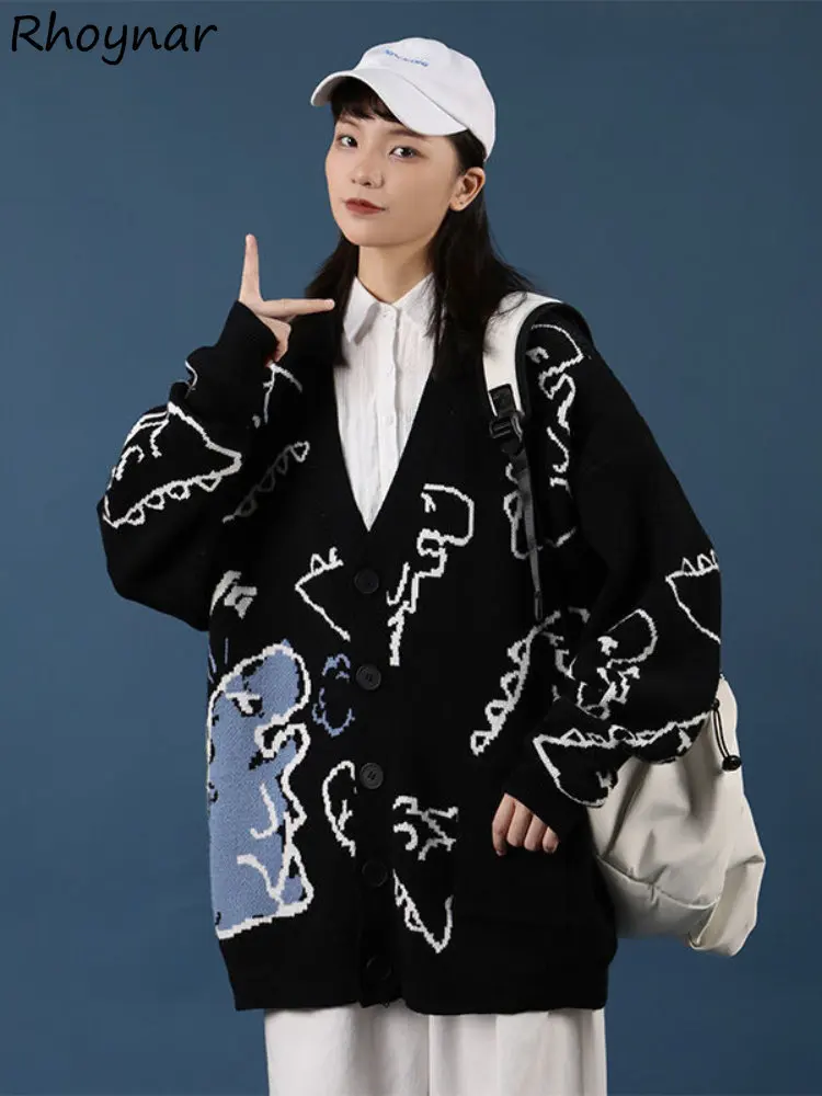 

V-neck Cardigan Women Baggy Cartoon Preppy Knitting Кардиган Женский Vintage Schoolgirl Ins Designer Panelled Korean Fashion New