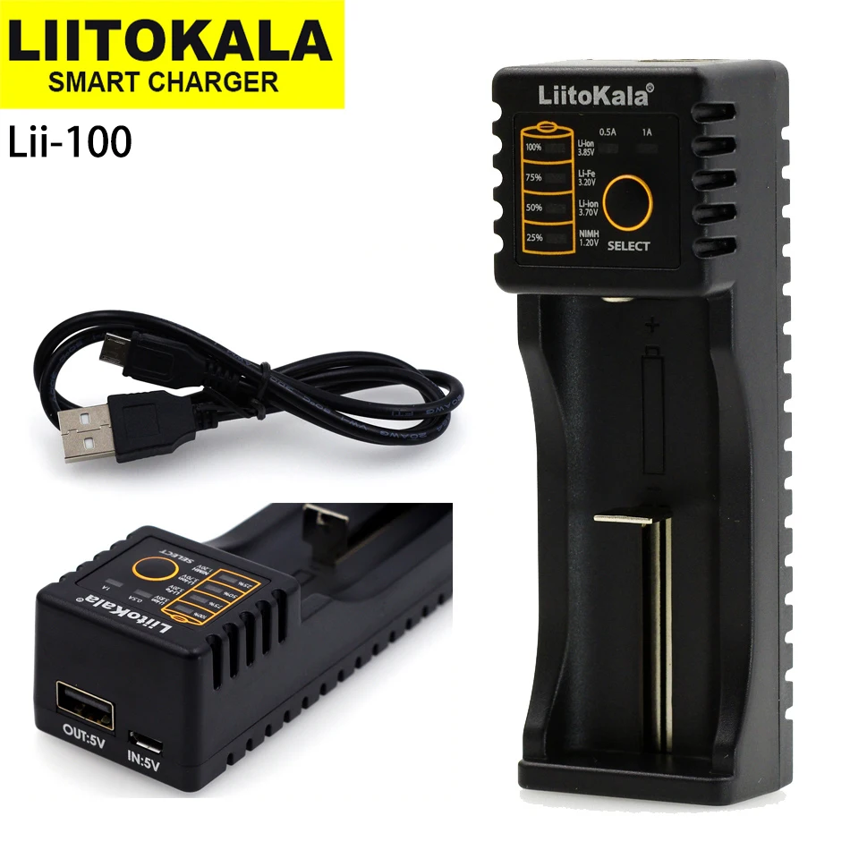 

LiitoKala Lii-100 Lii-100B Lii-100C 18650 Battery Charger for 3.7V Li-Ion 18650 21700 26650 16340 14500 1.2V NiMH / NiCd Battery