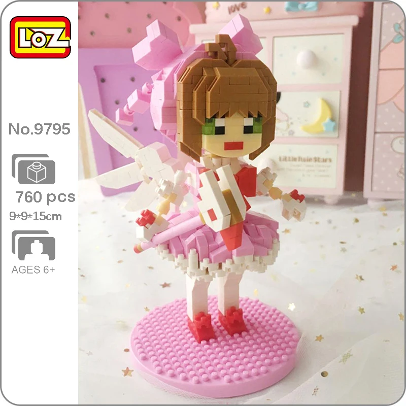 LOZ 9795 Anime Card Captor Kinomoto Sakura Girl Doll bacchetta magica DIY Mini Diamond Blocks mattoni giocattolo da costruzione per bambini senza scatola