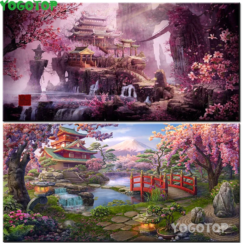

Diamond Painting Japanese Temple Fantasy mosaic Full drill Sakura Samurai 5D Diy diamond Embroidery Home Decor YY6010
