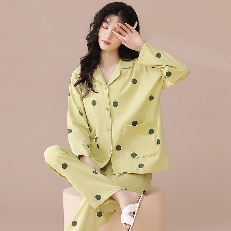 pajamas Ms 2023 women pajamas in the spring and autumn cotton long sleeve pajamas loose adult mother pajamas household to take