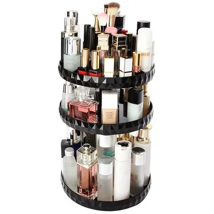 Japanese and Korean Cosmetics Storage Box Transparent Rotary Shelf Table Top Diamond Pattern Dresser Storage Display Shelf
