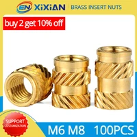 100pcs m6 m8 insert nut brass hot melt knurled thread embedment heat inserts copper nut embed pressed fit into holes for plastic