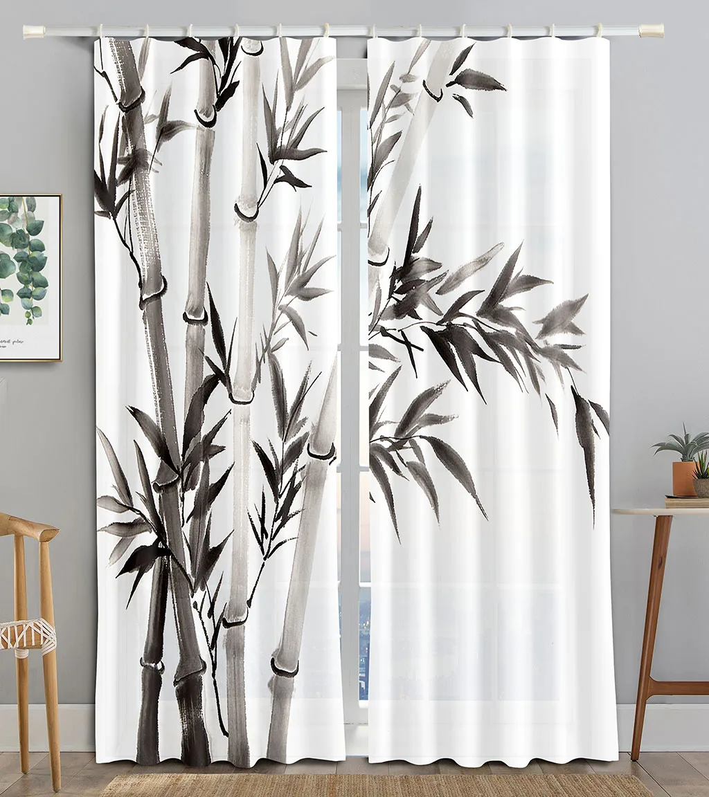 

Chinese Landscape Ink Painting of Bamboo Curtains For Living Room Bedroom Kitchen Window Treatment Decorations