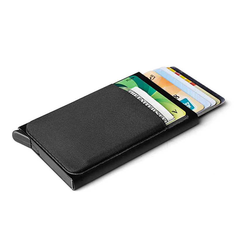 

Slim Men Aluminum Wallet with Back Pouch ID Card Holder RFID Protection Mini Metal Automatic Pop Up Credit Card Case Coin Purse