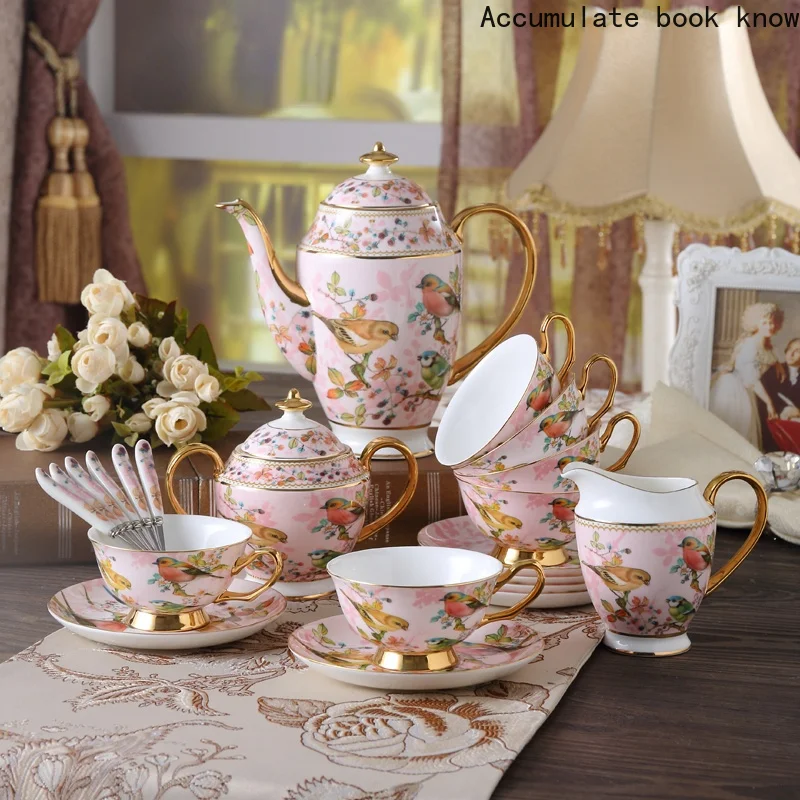 

Розовый кофейный набор из костяного фарфора, фарфоровый чайный набор, улучшенный керамический горшок, кружка, сахарница, сливочный чайник, ...
