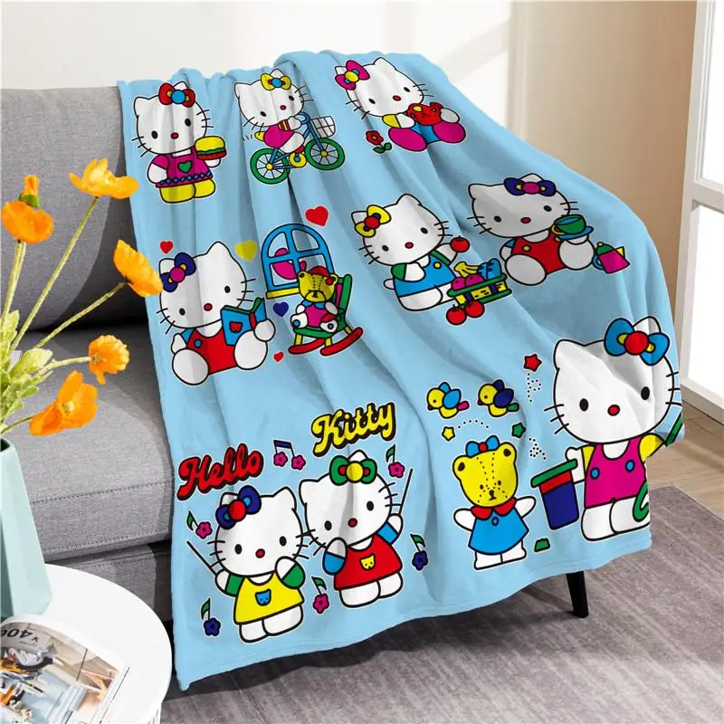 

Sanrioed Kt Cat Plush Blankets Kawaii Cartoon Nap Quilt Soft Warm Skin-Friendly Flannel Anime Pattern Children Bedding Supplies