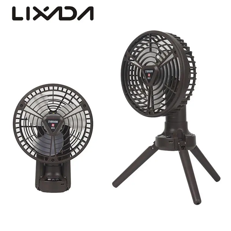 

USB Rechargeable Camping Tents Fans with LED Lantern Folding Tripod Cordless for Desk Fishing Office Outdoor 170°Auto Rotation