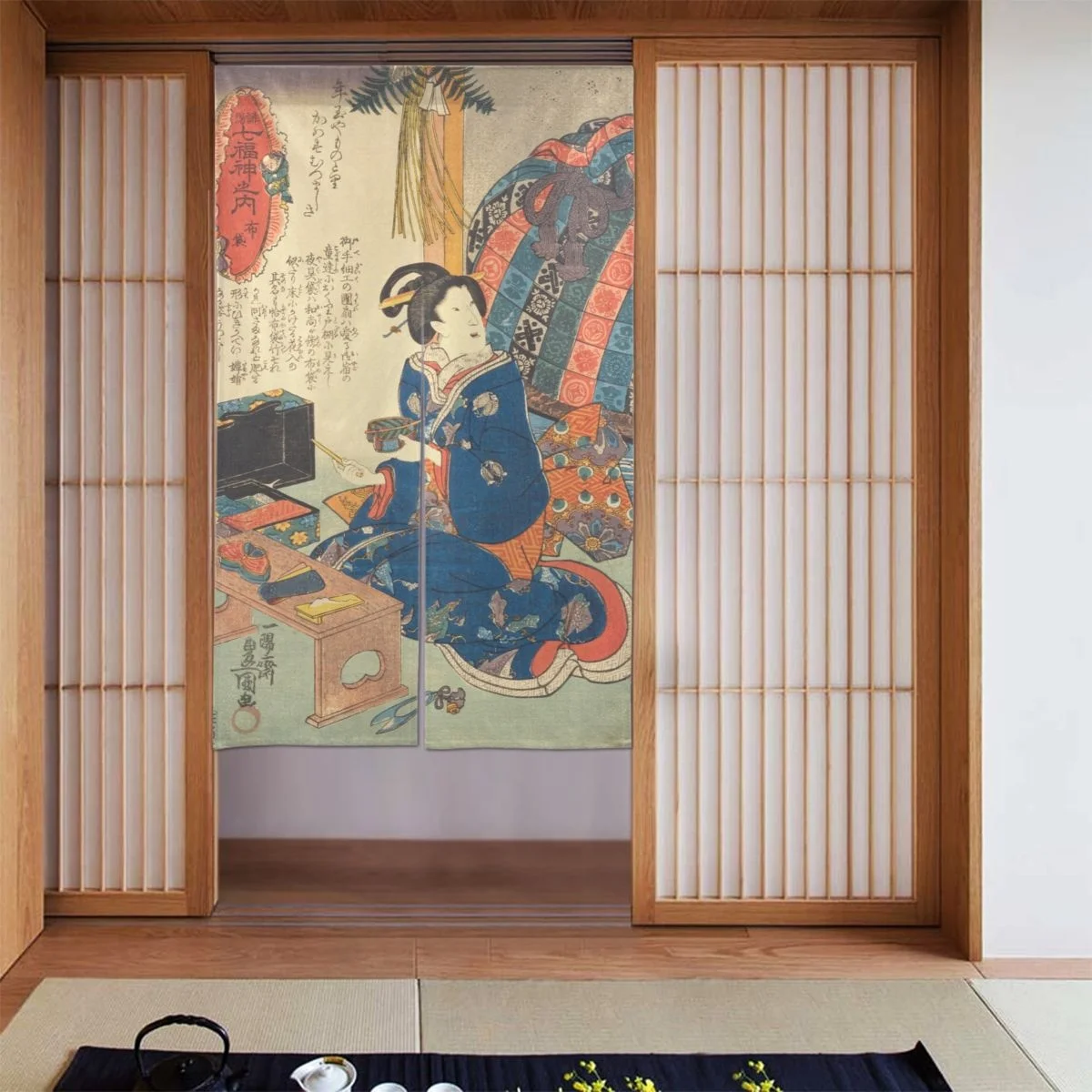 

Ukiyo-e Japanese Door Curtains Traditional Painting Blackout Curtains Cotton Linen Cool Noren for Izakaya Shower Decor