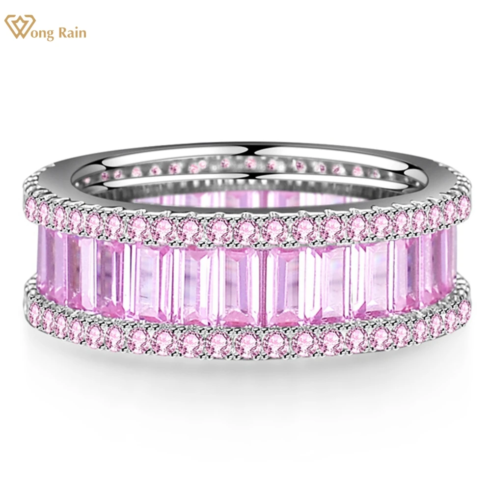 

Wong Rain 18K Gold Plated 925 Sterling Silver Emerald Cut Pink Sapphire High Carbon Diamond Gemstone Fine Jewelry Ring For Women