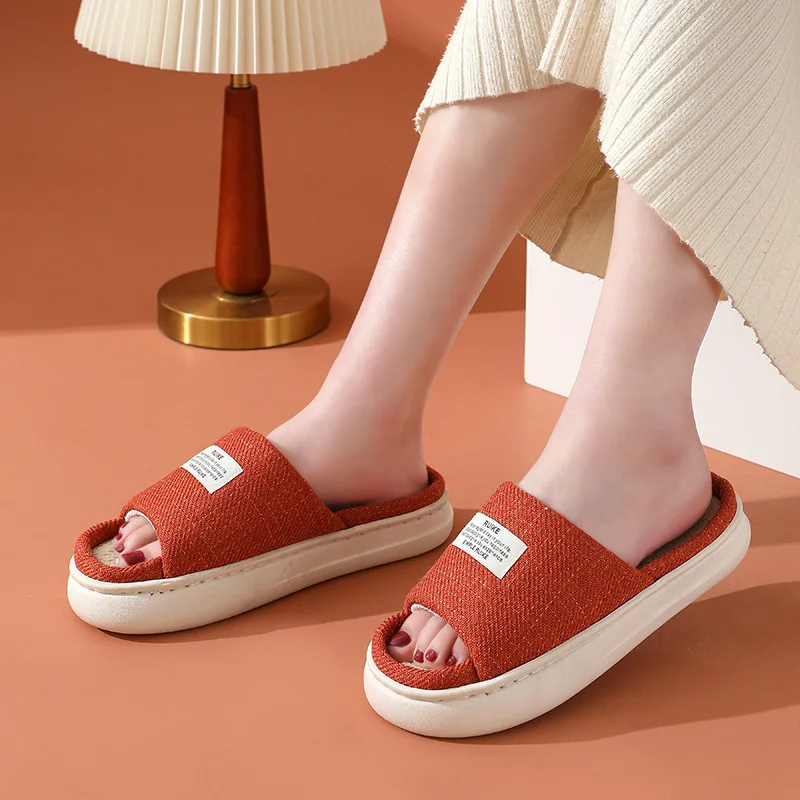Linen Home Slipper for Womans Concise EVA Light Ladies Shoes Slides Flip Flops Four Season Couples Platform Flat Slippers