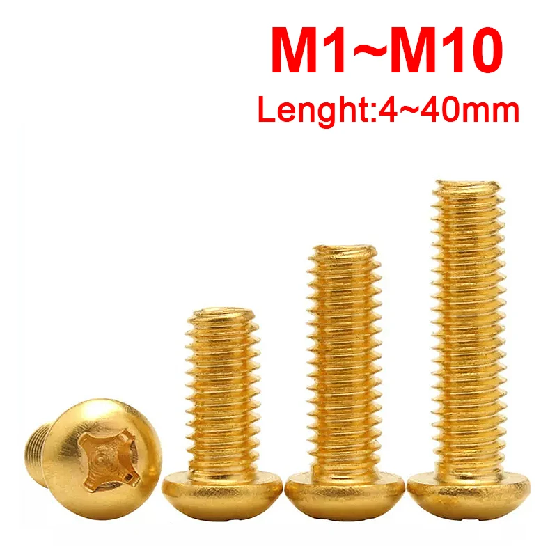 

M2 M2.5 M3 M4 M5 M6 Brass Phillips Cross Pan Head Round Head Screws Machine Screw Metric Thread Cross Recess Bolt Din7985 Gb818