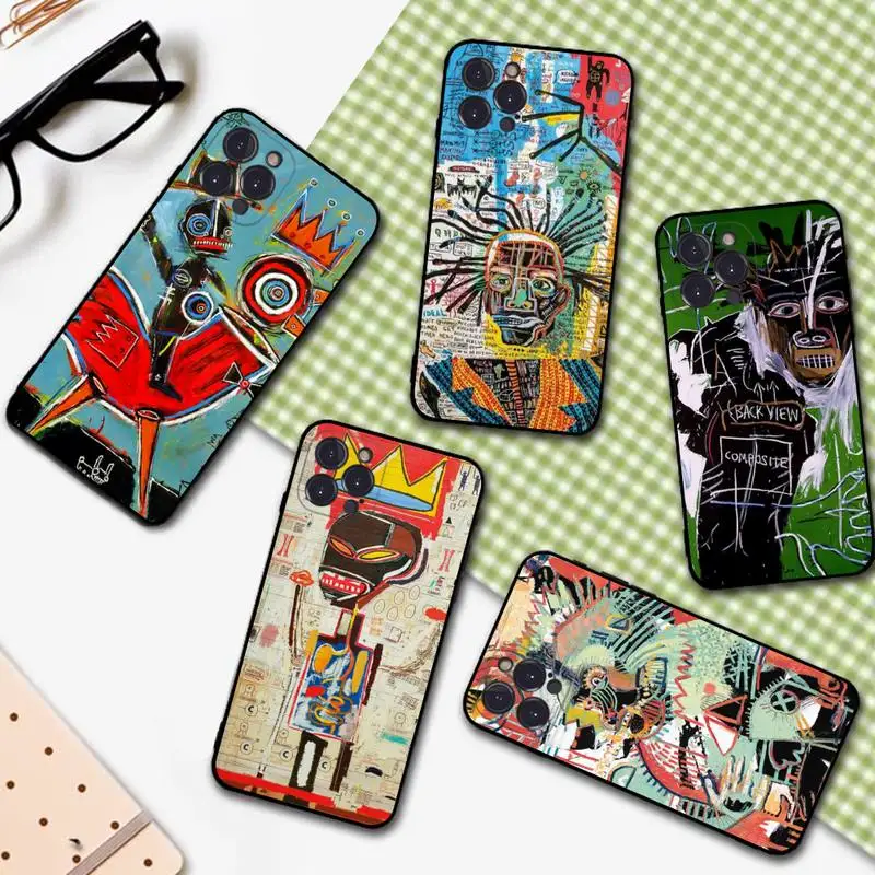 

J-Jean-Michel B-Basquiat Art Paiting Phone Case For iPhone 14 13 12 Mini 11 Pro XS Max X XR SE 6 7 8 Plus Soft Silicone Cover