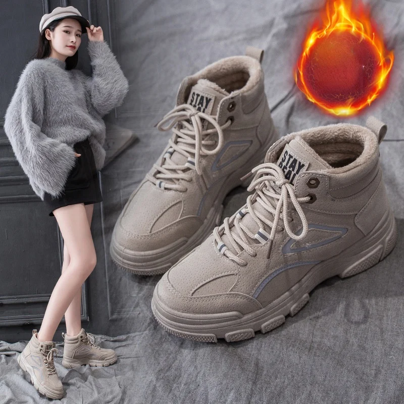 

Winter Shoes for Women Nice Pop Martin Boots Warm Fur Wedge Platform Lace Up Ankle Boots Woman Platform Booties Zapatos De Mujer