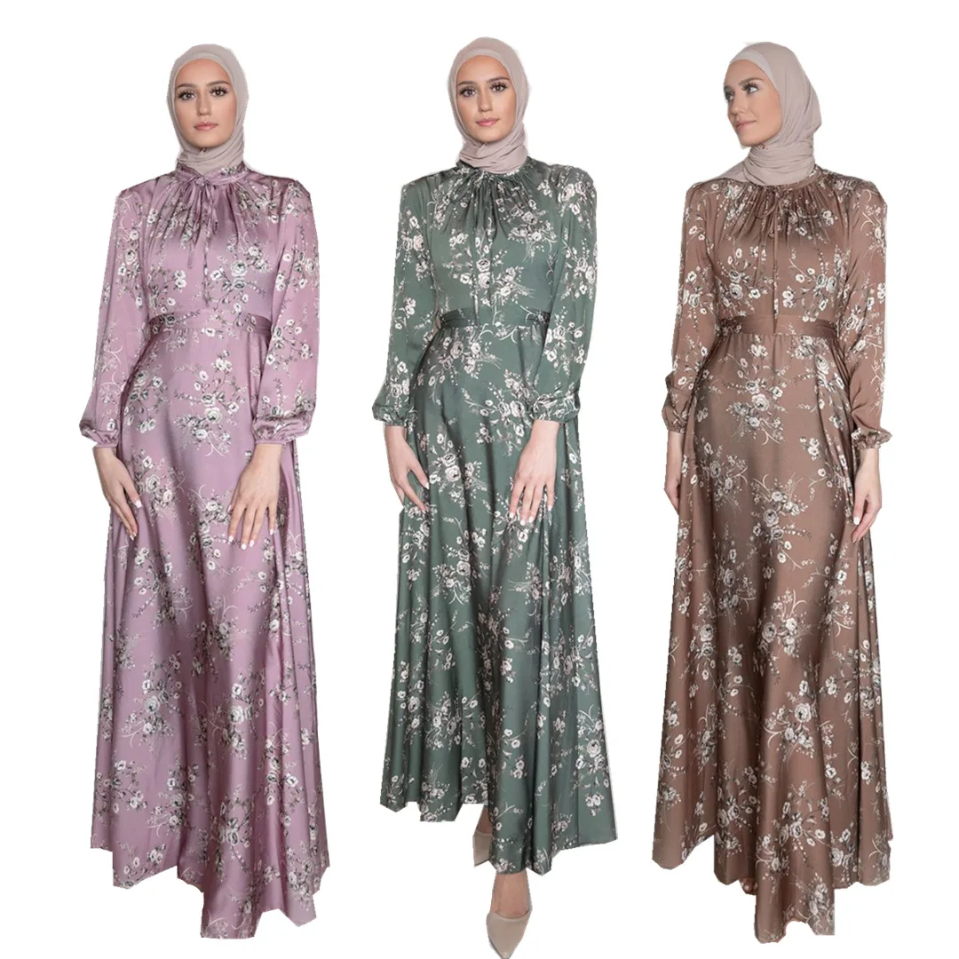 Ramadan Eid Mubarak Long Dresses For Women Kaftan Satin Abaya Dubai Saudi Arabia Turkey Islam Pakistani Muslim Long Dress Caftan