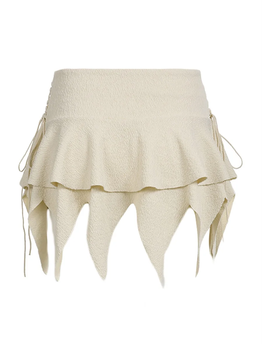 

Women acute Summer Mini Skirt Solid Color Elastic Band Short Skirt Irregular Hem Streetwear