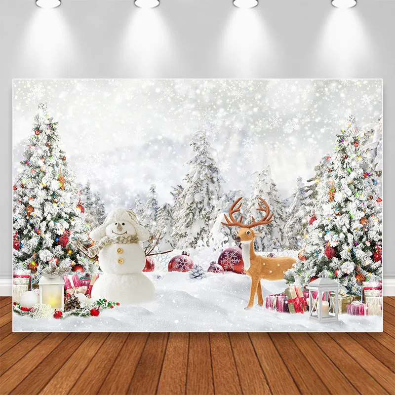 

Christmas Backdrop for Photography Winter Snow Forest Photo Props Studio Xmas Tree Snowman Kids Portrait Photocall Background