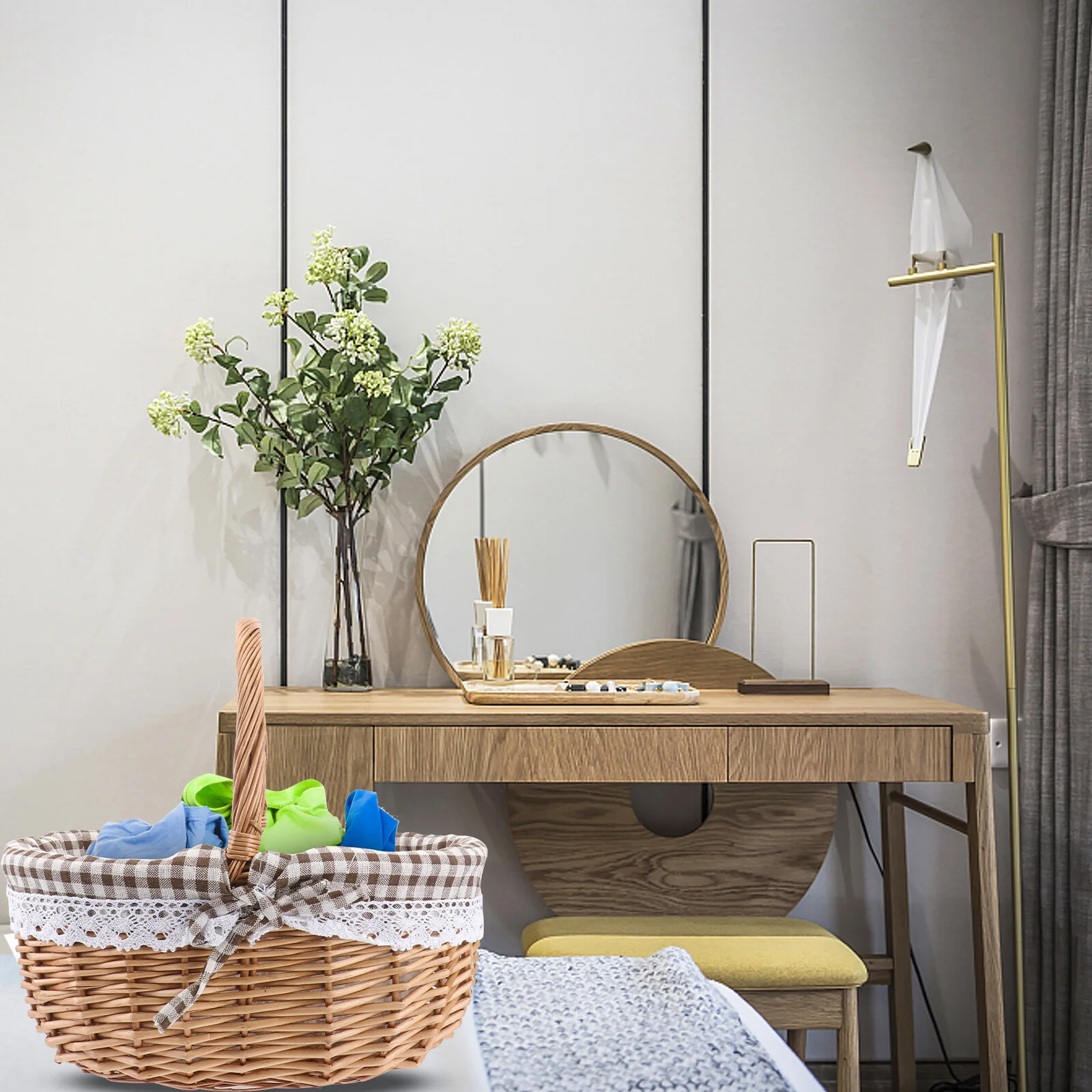 

Kids Toy Organizer Bins Fruit Basket Little Red Riding Hood Picnic Storage Bag Wooden Child