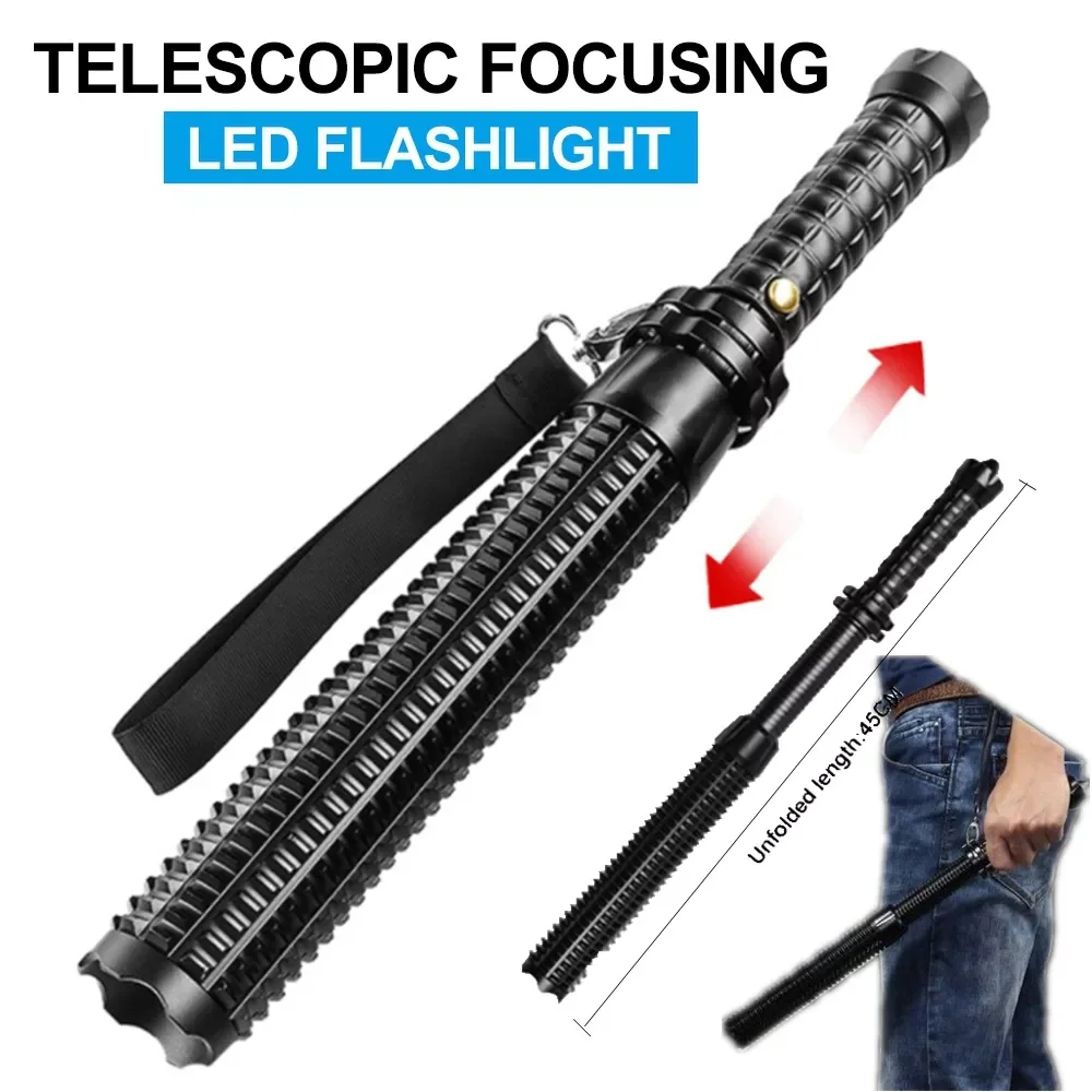 

NEW2023 Baseball Bat LED Flashlight AluminumAlloy Focusable Zoomable Super Bright Self Defense Mace Light Tactical Baton Emergen