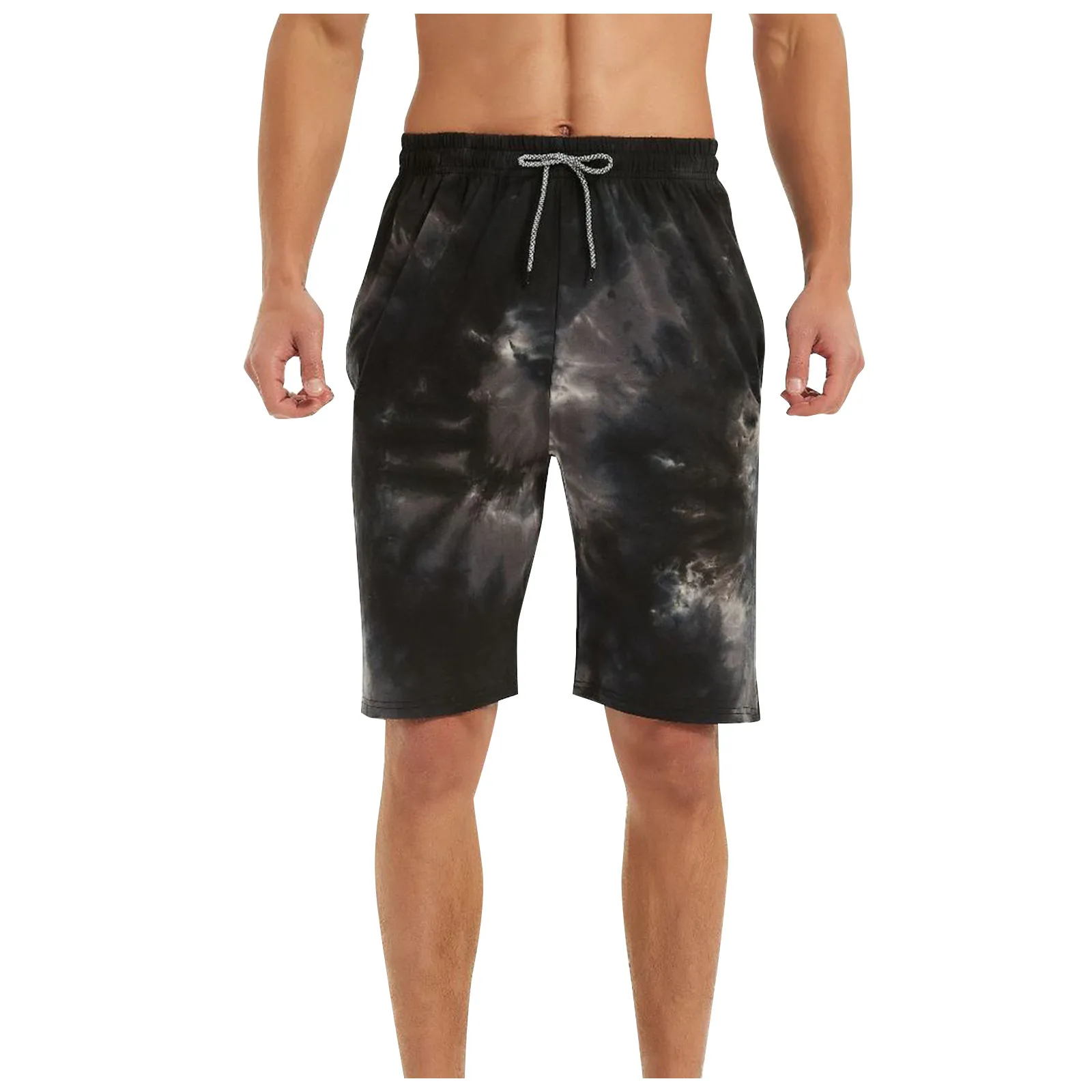 

Men's summer shorts fashion Tie Dyed Shorts Elastic Tether Contrast Color Leisure Belt Pocket Stretch Sports Shorts