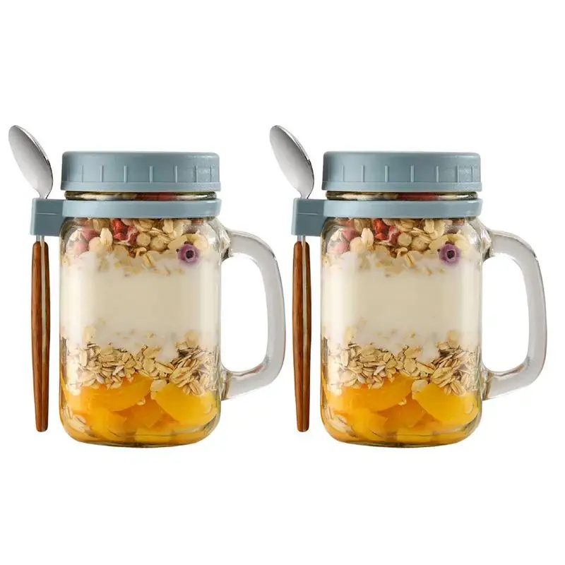 

Overnight Oats Jars Glass Airtight Caning With Bamboo Lids And Spoons Scoop Cereal Milk Vegetable And Fruit Salad Storage