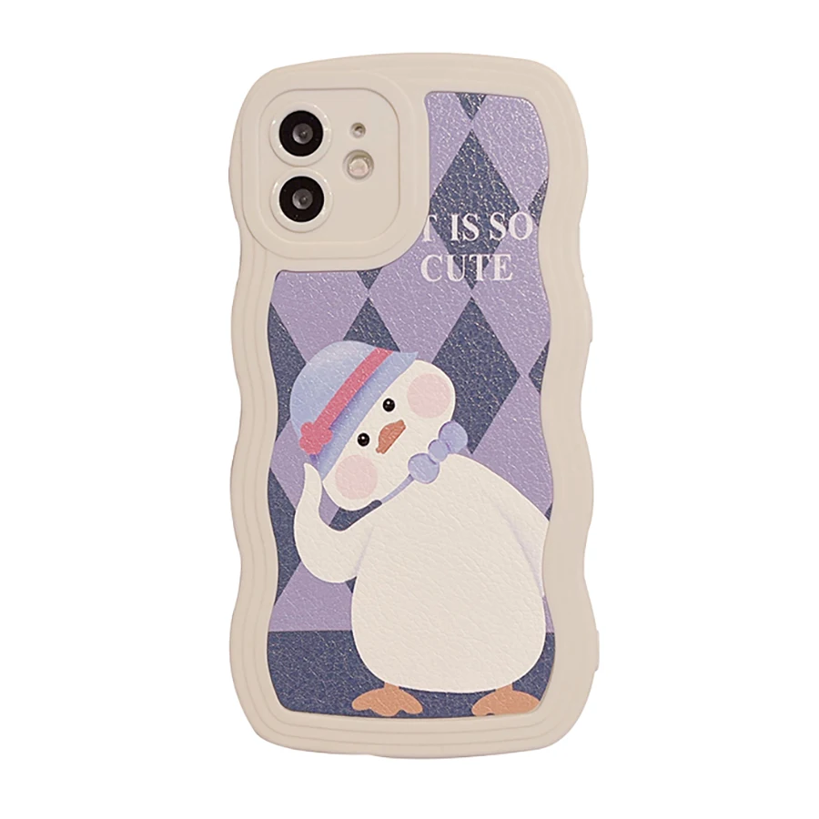 

Wave Border Leatherette Cartoon Duck Lens Full Wrap Phone Case For Iphone 13 12 14 11 Pro Max X Xr Xs Max 7 8 Plus Se 2020 Cover