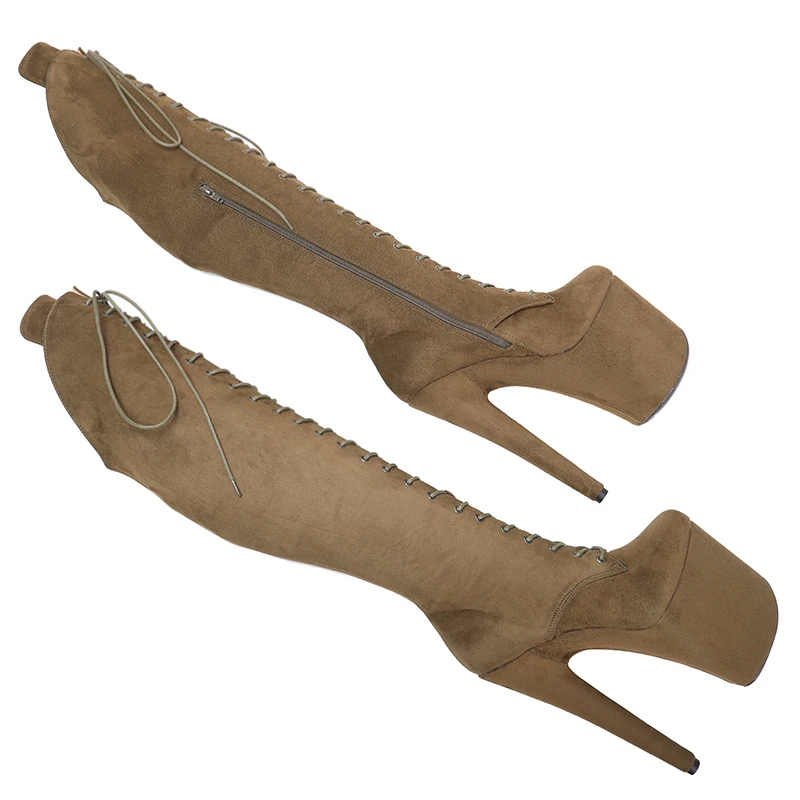 Leecabe  20CM/8inches suede upper Pole dancing shoes High Heel platform Boots closed toe Pole Dance boots